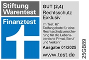 ADAC Rechtsschutzversicherung Tarif Exklusiv ausgezeichnet von der Stiftung Warentest mit der Note gut.